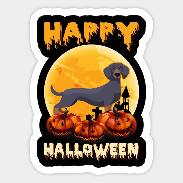 Dachshund Dog Scary Moon Halloween Costume Sticker by foxmqpo